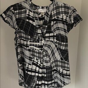 Calvin Klein Women's Black and White Checkered Blouse
